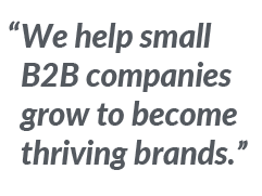 A quotation of the Purposeful Media Promotions Mission Statement. "We help small B2B companies grow to become thriving brands."